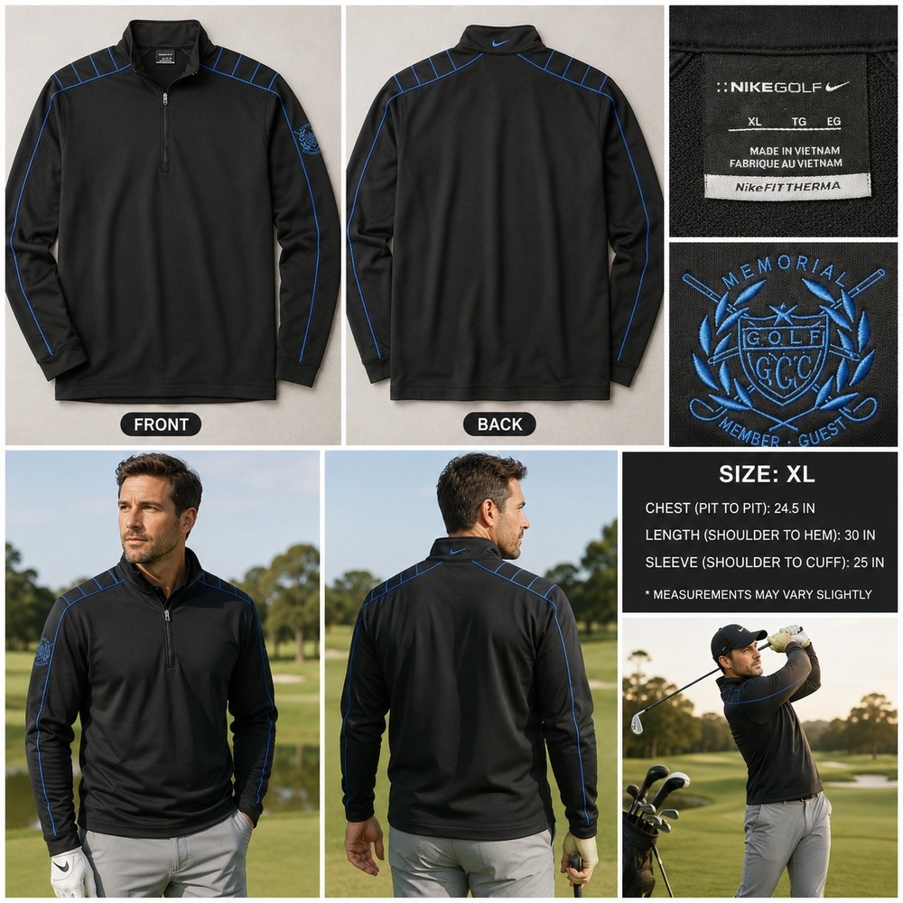 Nike Golf Therma-FIT 1/4 Zip Pullover Mens XL Black Blue GCC Memorial 354060-011